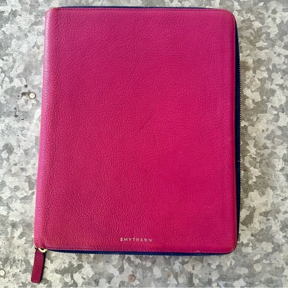 SMYTHSON Leather iPad Case 9.7” Fuschia Goatskin Zip Closure - Picture 1 of 14
